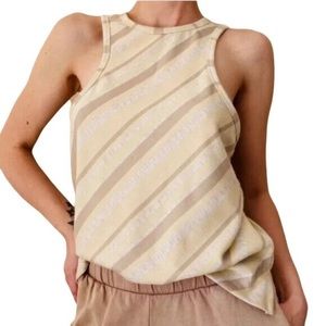 Free People Women's Ivory Sleeveless Striped Sidelines Pullover Tank Top Size XS